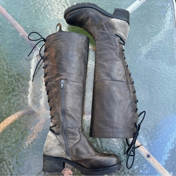 Steve Madden Navaa Dark Grey Calf Lace Up Side Zip Tall Boots - Picture 5 of 15